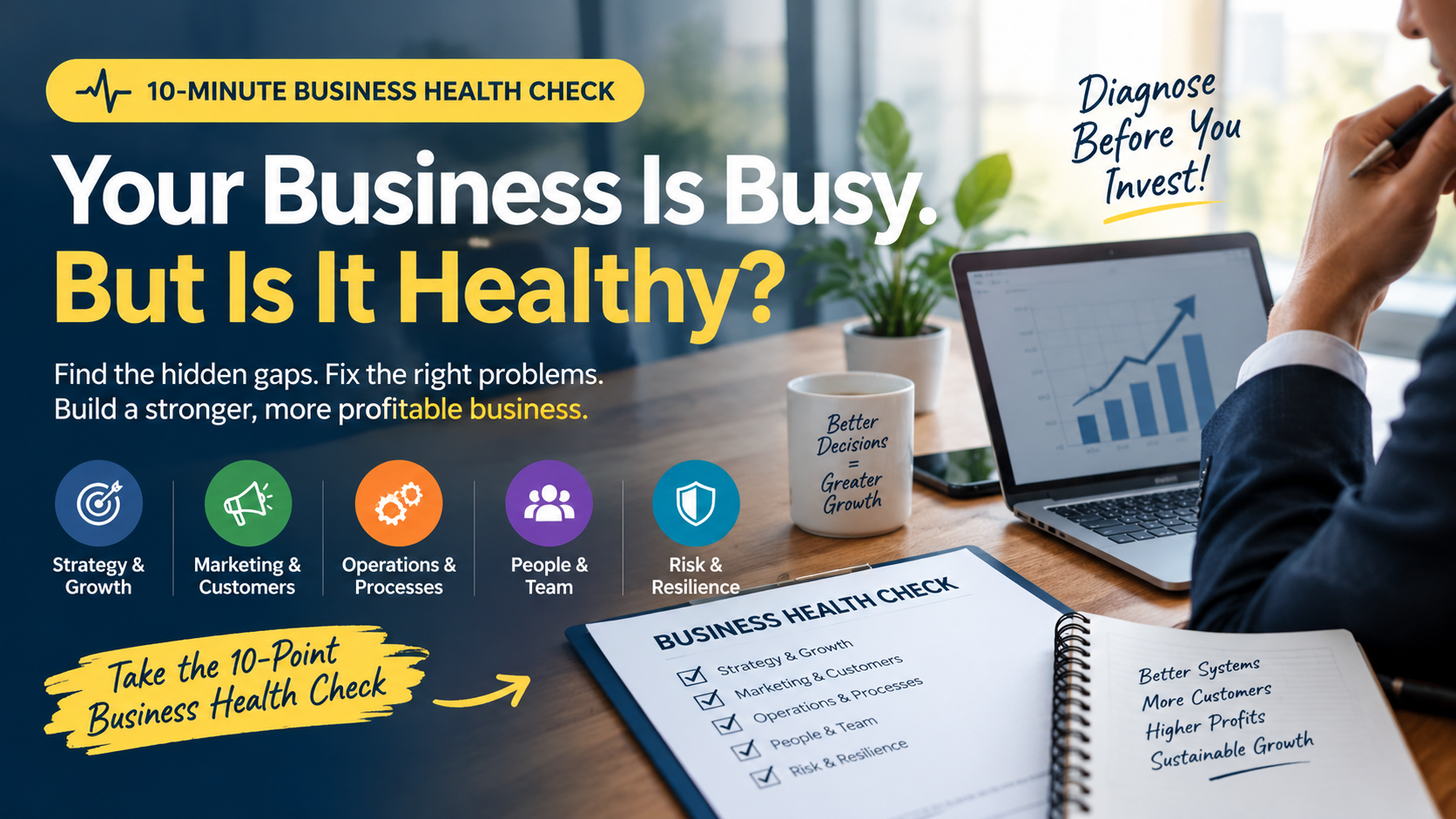 Business consultant reviewing a small business performance report