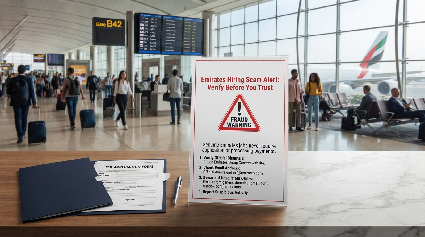 mirates Airline hiring scam warning for job seekers in Lahore, Pakistan.